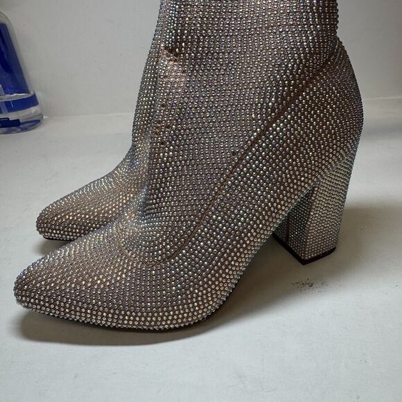 Wild Pair Womens 6.5 M Nude Bling Rhinestone Pull On Block Heel Boots DISPLAYGZ4 - Picture 4 of 5
